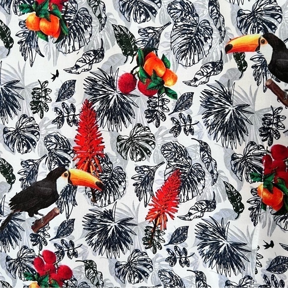 A Fish Named Fred Toucan Leaf Print Colorful Short Sleeve Shirt from Amsterdam M - Picture 6 of 14